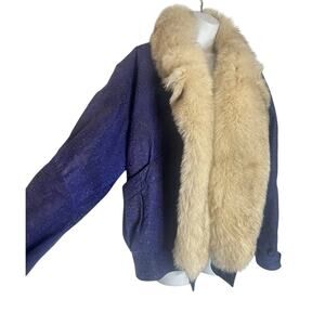 Rare VTG 80s Fur Trim Leather Purple Animal Penny Lane Glam Rock Jacket S Fits M
